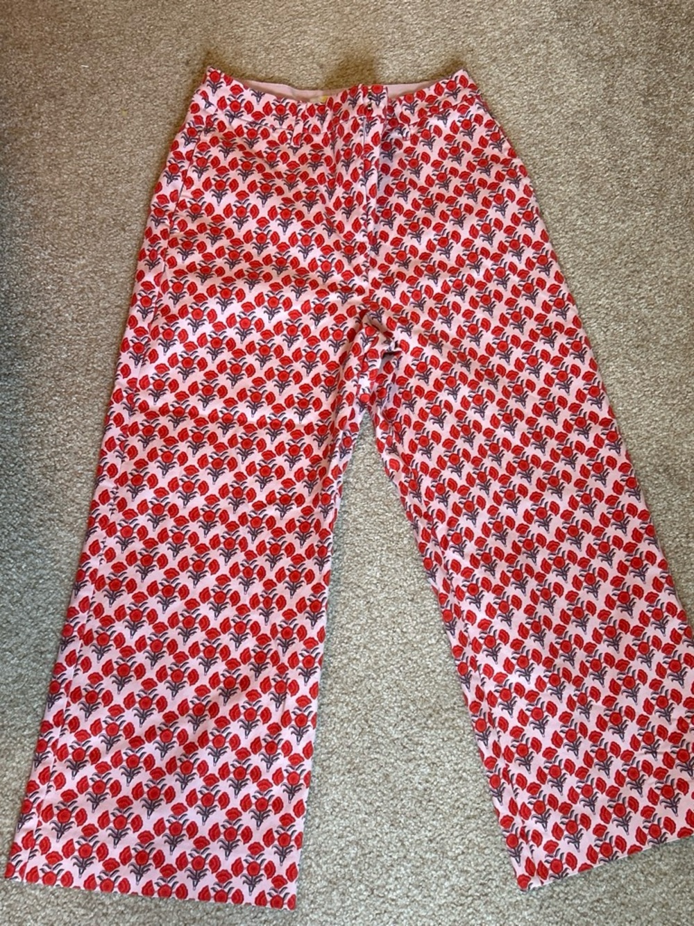 Boden Red & White Floral Cropped Wide-Leg Pants